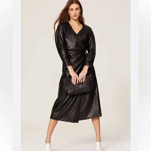 NWT PROENZA SCHOULER Faux Leather MIDI Dress Size 6 Black - Picture 1 of 16